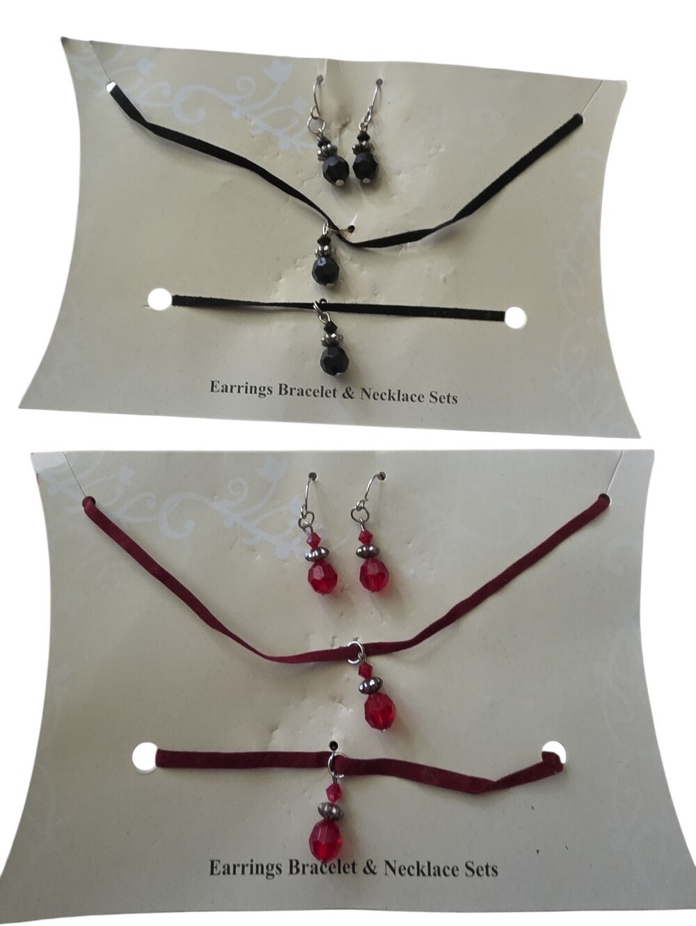 Black and Red Crystal Pendant Earring & Necklace Sets - Women Jewelry